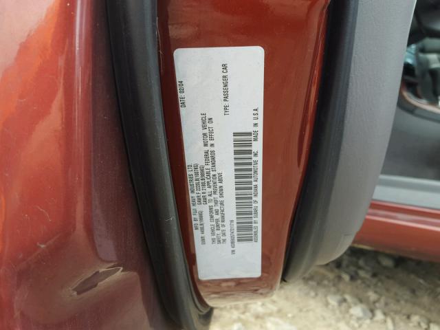 4S3BE625747211716 - 2004 SUBARU LEGACY L S RED photo 10