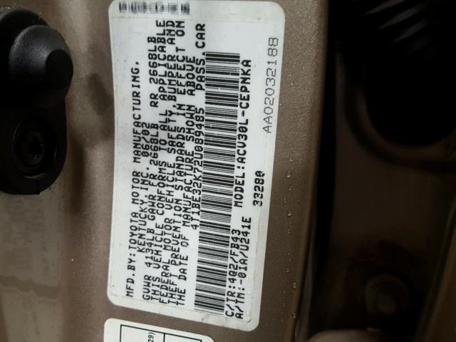 4T1BE32K72U089485 - 2002 TOYOTA CAMRY LE GOLD photo 10