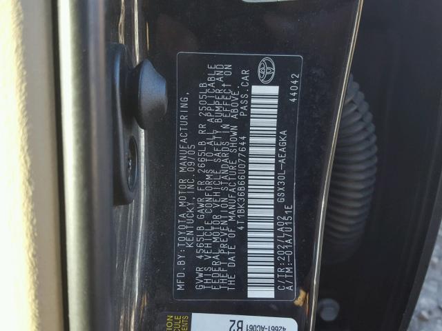 4T1BK36B66U077644 - 2006 TOYOTA AVALON XL BLACK photo 10