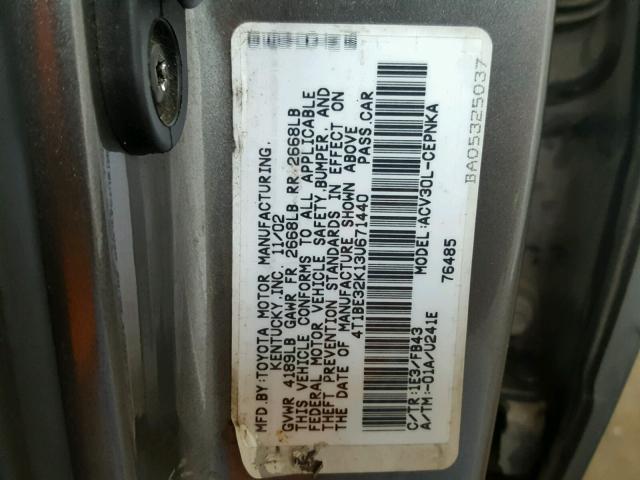 4T1BE32K13U671440 - 2003 TOYOTA CAMRY LE BROWN photo 10