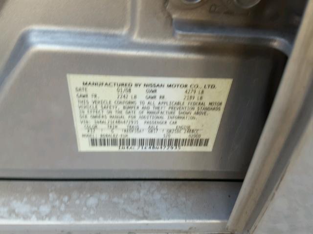 1N4AL21E48N472935 - 2008 NISSAN ALTIMA 2.5 GRAY photo 10