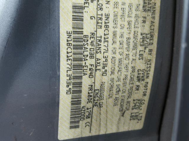 3N1BC11E77L393690 - 2007 NISSAN VERSA S GRAY photo 10