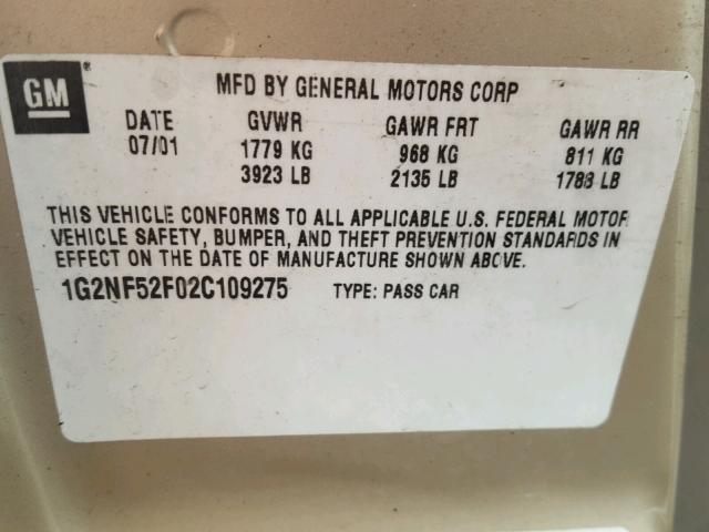 1G2NF52F02C109275 - 2002 PONTIAC GRAND AM S Qızıl foto 10