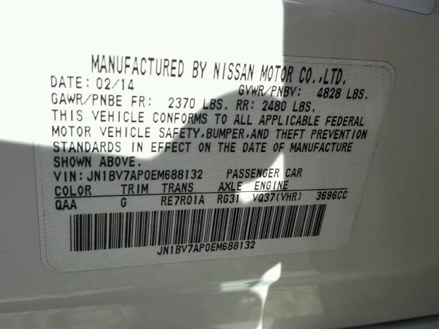 JN1BV7AP0EM688132 - 2014 INFINITI Q50 BASE Blanco foto 10