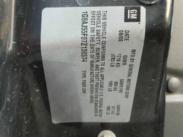 1G8AJ55F07Z138374 - 2007 SATURN ION LEVEL BLACK photo 10