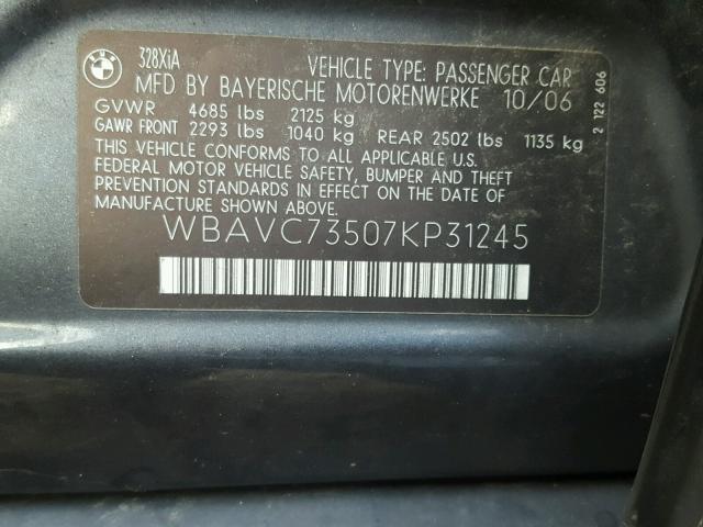 WBAVC73507KP31245 - 2007 BMW 328 XI SUL BLACK photo 10