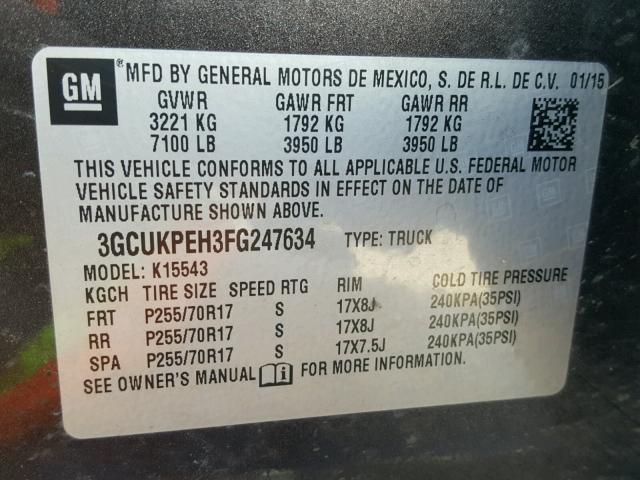 3GCUKPEH3FG247634 - 2015 CHEVROLET SILVERADO BROWN photo 10