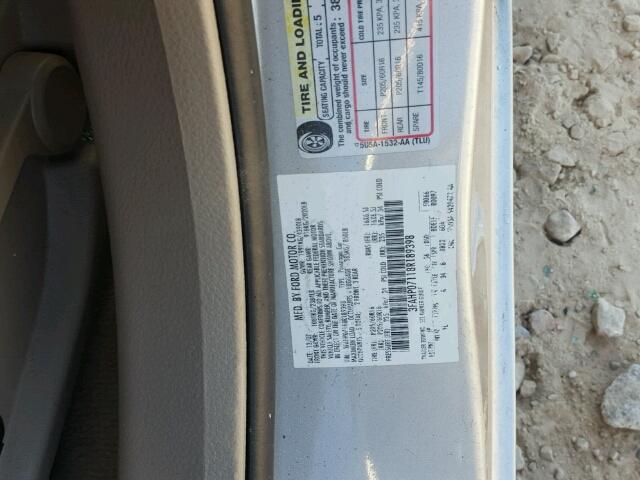 3FAHP07118R189398 - 2008 FORD FUSION SE SILVER photo 10