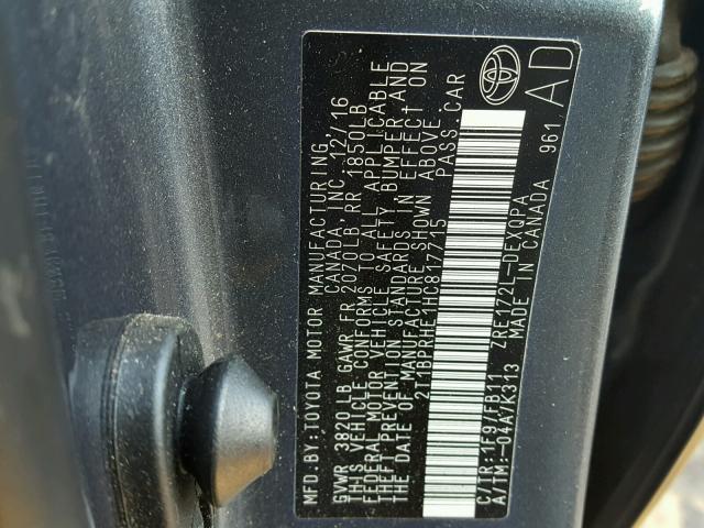 2T1BPRHE1HC817715 - 2017 TOYOTA COROLLA LE 灰色 照片 10