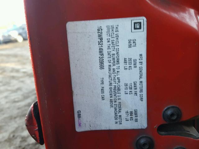 1G2WP5214WF309666 - 1998 PONTIAC GRAND PRIX RED photo 10