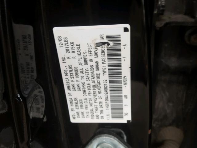 1HGCP26439A082152 - 2009 HONDA ACCORD LXP BLACK photo 10