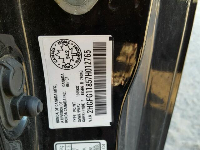 2HGFG11857H012765 - 2007 HONDA CIVIC EX BLACK photo 10