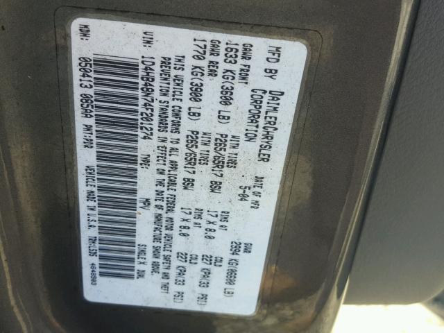 1D4HB48N74F201274 - 2004 DODGE DURANGO SL GRAY photo 10