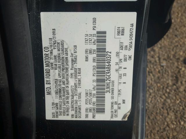 3LNHL2GC9AR640372 - 2010 LINCOLN MKZ BLACK photo 10