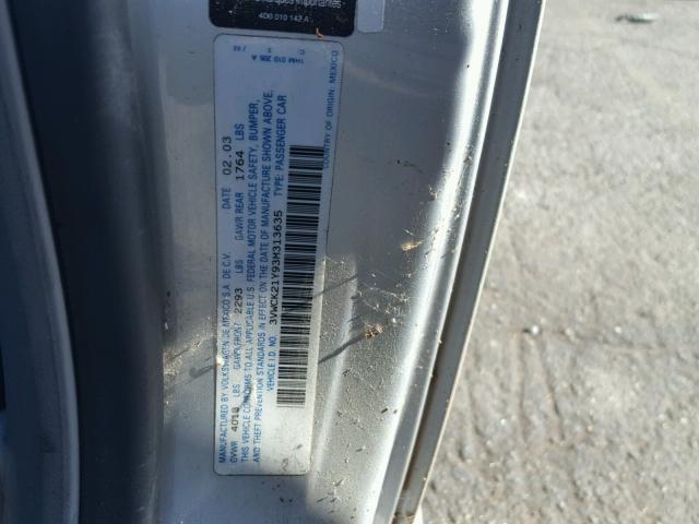 3VWCK21Y93M313635 - 2003 VOLKSWAGEN NEW BEETLE 银色 照片 10