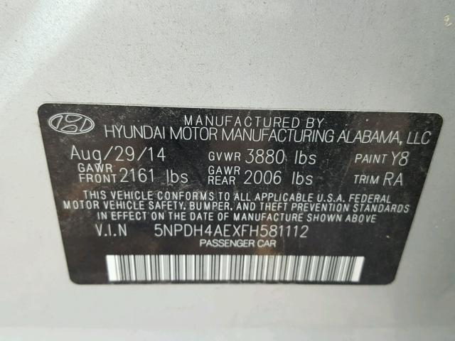 5NPDH4AEXFH581112 - 2015 HYUNDAI ELANTRA SE SILVER photo 10