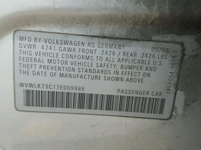 WVWLK73C17E009986 - 2007 VOLKSWAGEN PASSAT 2.0 SILVER photo 10