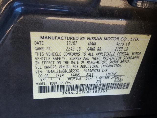 1N4AL21E68C185561 - 2008 NISSAN ALTIMA 2.5 GRAY photo 10