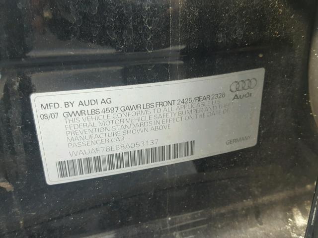 WAUAF78E68A053137 - 2008 AUDI A4 2.0T BLACK photo 10