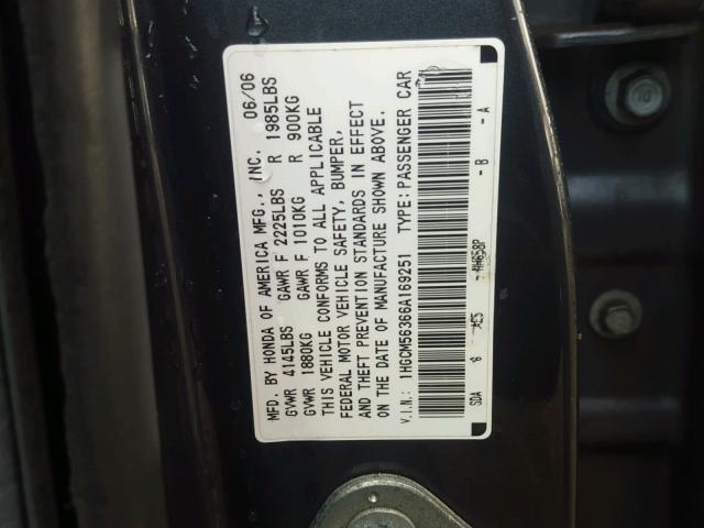 1HGCM56366A169251 - 2006 HONDA ACCORD SE GRAY photo 10