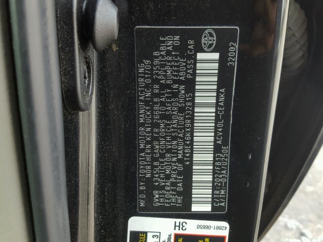 4T4BE46KX9R132815 - 2009 TOYOTA CAMRY BASE BLACK photo 10