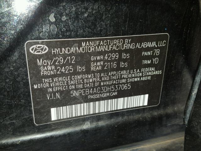 5NPEB4AC3DH537065 - 2013 HYUNDAI SONATA GLS BLACK photo 10