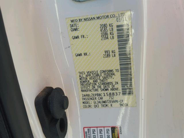 1N4BL2EP8BC158837 - 2011 NISSAN ALTIMA SR WHITE photo 10