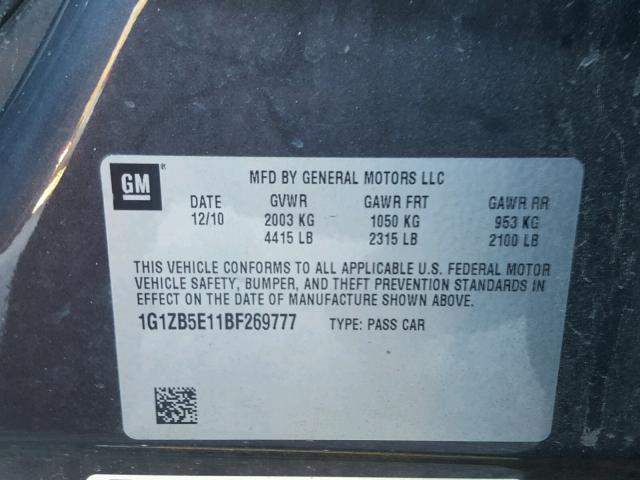 1G1ZB5E11BF269777 - 2011 CHEVROLET MALIBU LS Сірий фото 10