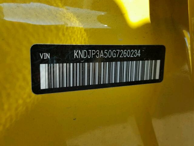 KNDJP3A50G7260234 - 2016 KIA SOUL + YELLOW photo 10