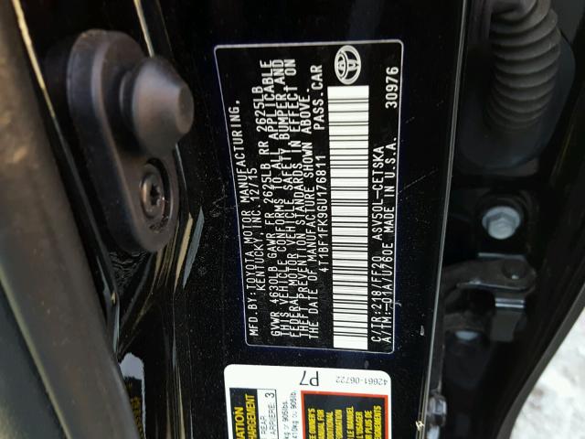 4T1BF1FK9GU176811 - 2016 TOYOTA CAMRY LE შავი ფოტო 10