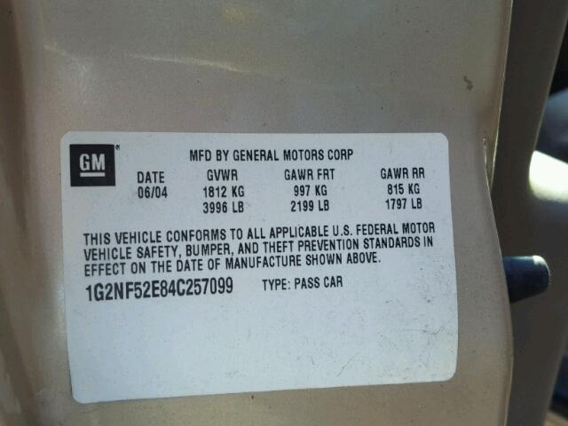 1G2NF52E84C257099 - 2004 PONTIAC GRAND AM S 金色 照片 10