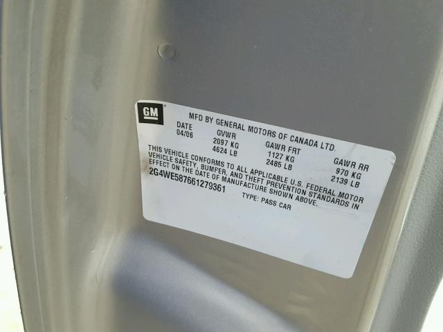 2G4WE587661279361 - 2006 BUICK LACROSSE C SILVER photo 10