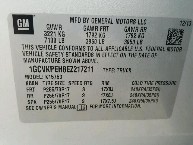 1GCVKPEH8EZ217211 - 2014 CHEVROLET SILVERADO SILVER photo 10