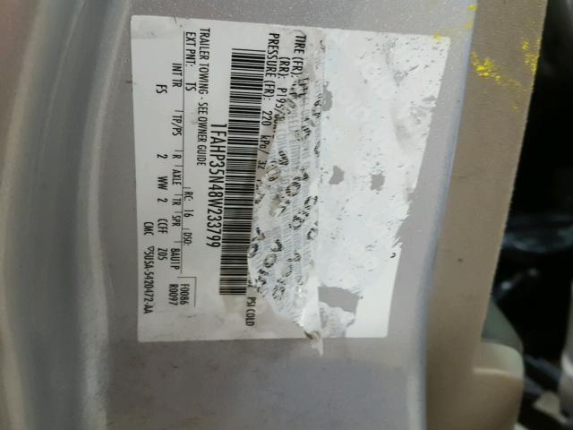 1FAHP35N48W233799 - 2008 FORD FOCUS SE SILVER photo 10