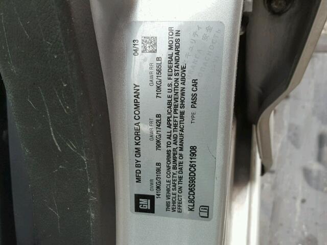 KL8CD6S98DC611908 - 2013 CHEVROLET SPARK 1LT Серебристый фото 10