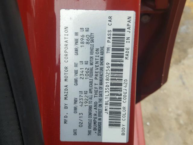 JM1BL1L35D1802569 - 2013 MAZDA SPEED 3 RED photo 10