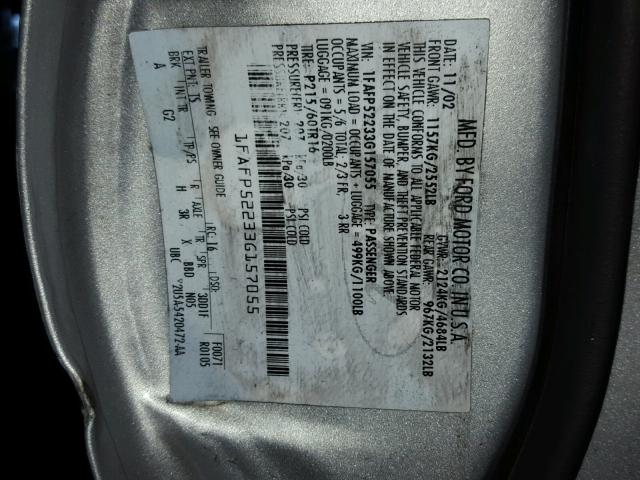 1FAFP52233G157055 - 2003 FORD TAURUS LX SILVER photo 10