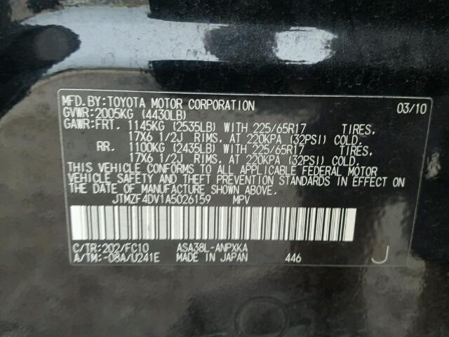 JTMZF4DV1A5026159 - 2010 TOYOTA RAV4 BLACK photo 10