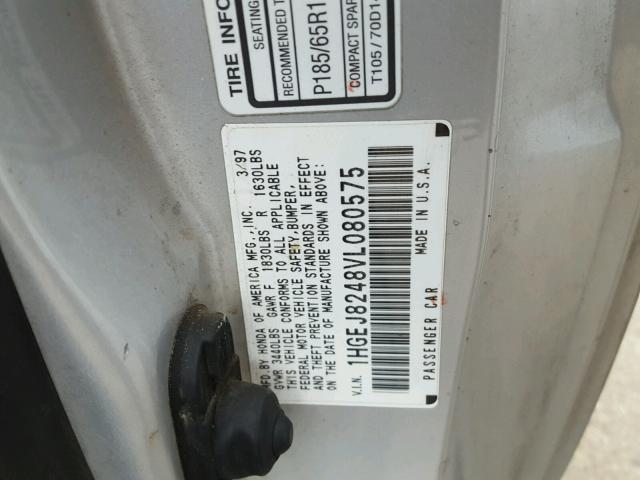 1HGEJ8248VL080575 - 1997 HONDA CIVIC EX 银色 照片 10