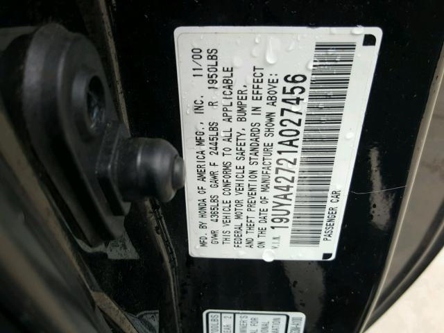 19UYA42721A027456 - 2001 ACURA 3.2CL TYPE BLACK photo 10