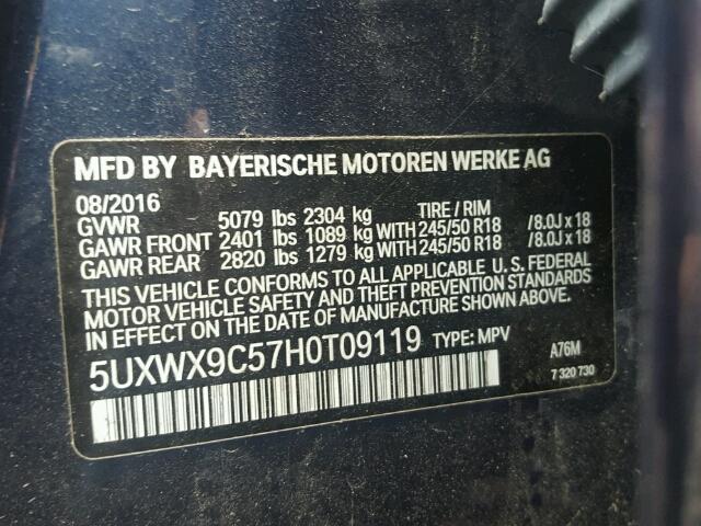 5UXWX9C57H0T09119 - 2017 BMW X3 XDRIVE2 BLUE photo 10