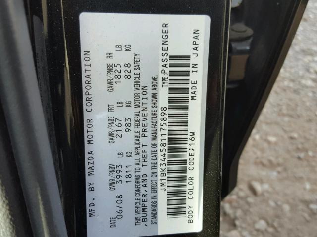 JM1BK344581175898 - 2008 MAZDA 3 HATCHBAC BLACK photo 10