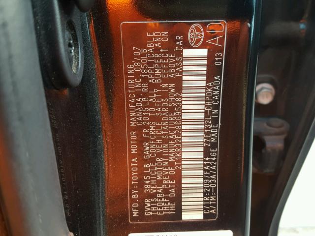 2T1KR32E28C695382 - 2008 TOYOTA COROLLA MA BLACK photo 10