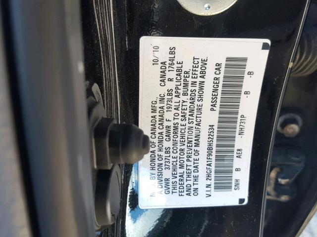 2HGFA1F90BH522534 - 2011 HONDA CIVIC EXL 黑色 照片 10