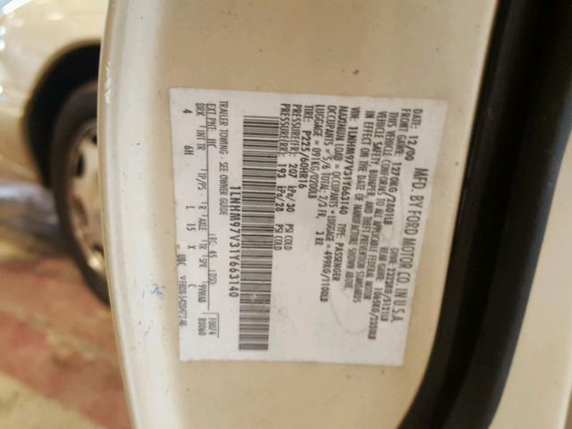 1LNHM97V31Y663140 - 2001 LINCOLN CONTINENTA WHITE photo 10