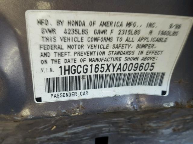 1HGCG165XYA009605 - 2000 HONDA ACCORD EX TAN photo 10