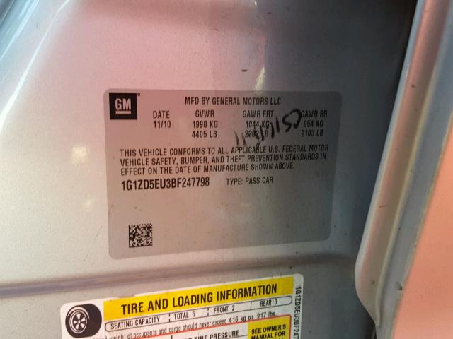 1G1ZD5EU3BF247798 - 2011 CHEVROLET MALIBU 2LT SILVER photo 10