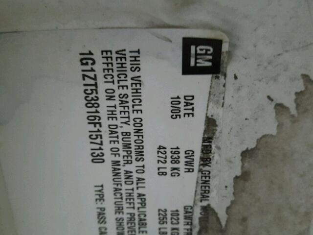 1G1ZT53816F157130 - 2006 CHEVROLET MALIBU LT Ağ foto 10