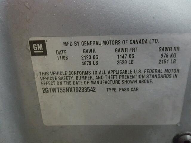 2G1WT55NX79233542 - 2007 CHEVROLET IMPALA LT GRAY photo 10