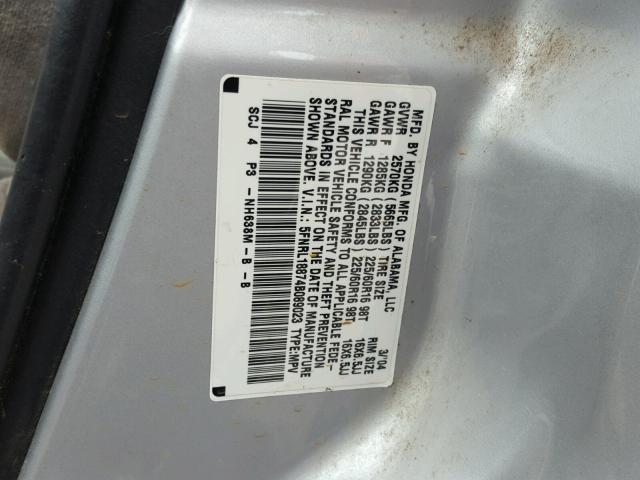 5FNRL18874B089023 - 2004 HONDA ODYSSEY EX SILVER photo 10